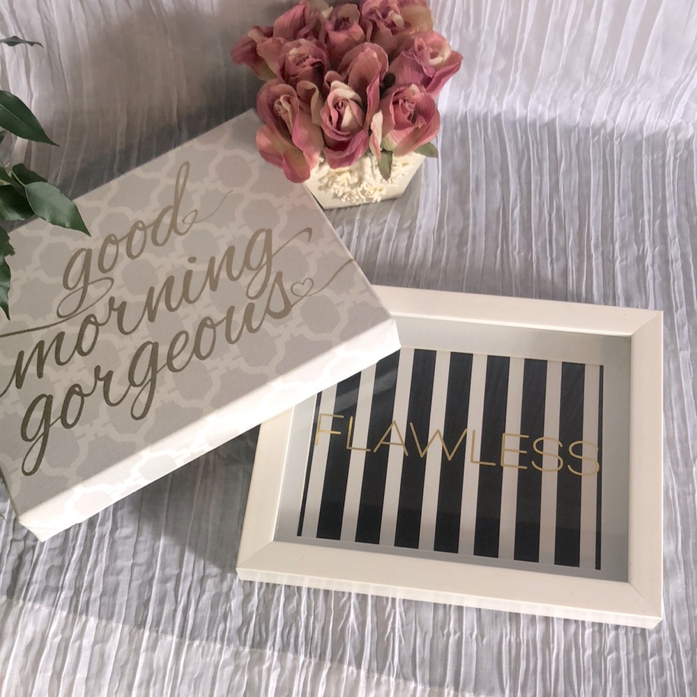 Lot of 2 home decor hanging bedroom bathroom FLAWLESS & GOOD MORNING GORGEOUS